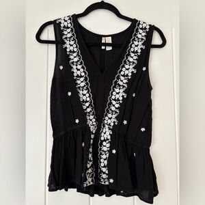 Japna Black and White Embroidered Tank Top